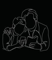 Continuous one line drawing of son and father. vector