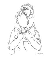 Continuous line art of a father and his son vector
