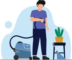 man using vacuum cleaner simple flat style design vector