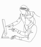 Continuous one line art of manager advising employee about work seriously. vector