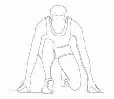 continuous line athletes run in the starting position before running in a competition vector