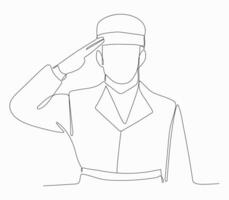 Continuous one line art of a soldier vector
