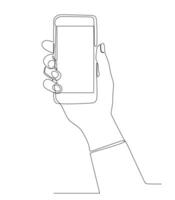 Continuous line drawing of hands holding smartphone vector