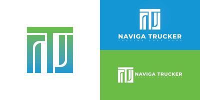 Abstract square initial letter NT or TN in blue-green color isolated on multiple background colors. The logo is suitable for trucking management app logo design inspiration templates. vector
