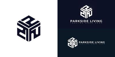 Abstract initial hexagon letter PL or LP logo in deep blue color isolated on multiple background colors. The logo is suitable for Property Development company logo design inspiration templates. vector