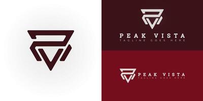 Abstract initial triangle letter PV or VP logo in red color isolated on multiple background colors. The logo is suitable for construction company logo design inspiration templates. vector