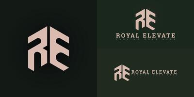 Abstract initial letter RE or ER logo in gold color isolated on multiple background colors. The logo is suitable for property and construction company logo design inspiration templates. vector