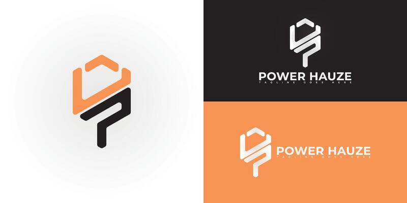 Abstract hexagon initial letter PH or HP in black-orange color isolated on multiple background colors. The logo is suitable for personal coaching business logo design inspiration templates.