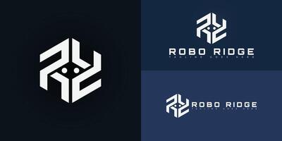 Abstract hexagon initial letter R or RR in silver-white color isolated on multiple background colors. The logo is suitable for e-commerce for robot merchandise logo design inspiration templates. vector