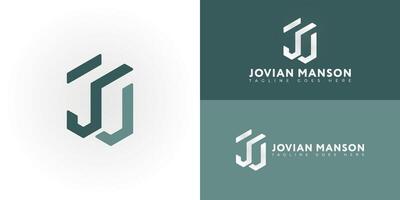 Abstract initial hexagon letter JM or MJ logo in green color isolated on multiple background colors. The logo is suitable for architecture firm business logo design inspiration templates. vector