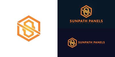 Abstract hexagon initial letter SP or PS in orange color isolated on multiple background colors. The logo is suitable for solar panel business logo design inspiration templates. vector