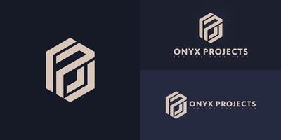 Abstract hexagon initial letter OP or PO in gold color isolated on multiple background colors. The logo is suitable for mining consultation firm logo design inspiration templates. vector