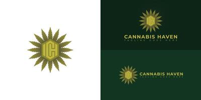 Abstract initial hexagon letter CH or HC logo in green color isolated on multiple background colors. The logo is suitable for cannabis dispensary brand logo design inspiration templates. vector