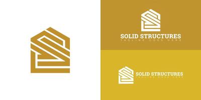 Abstract initial letter S or SS logo in yellow-gold color isolated on multiple background colors. The logo is suitable for real estate and construction company logo design inspiration templates. vector