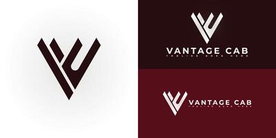 Abstract initial triangle letter VC or CV logo in red color isolated on multiple background colors. The logo is suitable for travel and transportation business logo design inspiration templates. vector