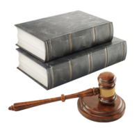 Wooden Gavel on Base with Set of Books on Transparent background AI-Generative png