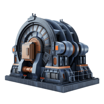 dettagliato modello di grande meccanico dispositivo con intricato ingranaggi e centrale circolare struttura su trasparente sfondo ai-generativo png