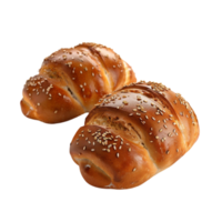 Two Loaves of Golden Bread with Seeds on Surface on Transparent background AI-Generative png