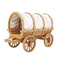 Wooden Wagon with White Cloth Covering, Two Wheels, and Small Storage Area on Transparent background AI-Generative png