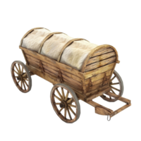 Wooden Wagon with Blanket on Top, Pulled by Two Wheels on Transparent background AI-Generative png