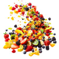Fruit Salad with Fruit Falling from the Sky on Transparent background AI-Generative png