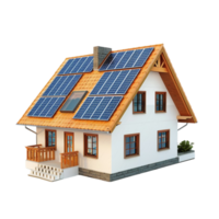 3D Model of House with Solar Panel Roof and Small Garden on Transparent background AI-Generative png