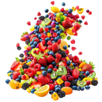 fruta e bagas queda a partir de a céu em transparente fundo ai-generativo png