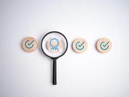 Assessment for certificate good quality product, Checklist Quality management with Quality Assurance approval guarantee symbol and improvement, Compliance to regulations service and standards. photo