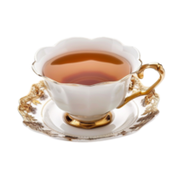 White Teacup with Gold Trim and Handles, on Transparent background AI-Generative png