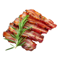 Cooked bacon slices soft smooth lighting on Transparent background AI-Generative png