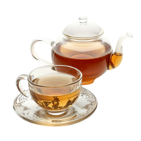 Clear Glass Teapot with Lid, Handle, and Spout Filled with Tea on Transparent background AI-Generative png