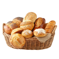 Woven Basket Filled with Variety of Breads on Transparent background AI-Generative png