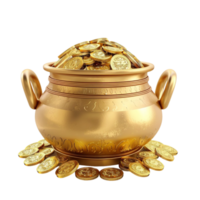 Gold Coins in Pot Isolated on Transparent background AI-Generative png
