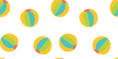 Seamless beach ball repeating background pattern. Flat Summer Toy in colors of blue, green, yellow Isolated on white background. Cartoon Template Illustration for Fabric And Textile Print. vector