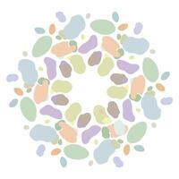 Abstract Color dots frame, border, circle made of Uneven blobs, drops, spots, specks, flecks, splashes. Lilac, violet, floral, lavender colors. Round Shapes background with space for text, lettering. vector