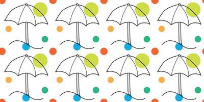 Linear Beach Umbrella seamless pattern. Sun umbrella illustration with Color Spots. Summer Vacation Outline background. Template for Textile Print, Fabric, Decoration, Gift Wrapping Paper. vector