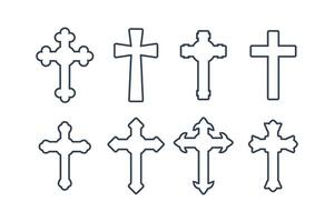 Christian cross symbol flat style. Set of different crosses icon vector