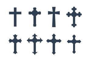 Christian cross symbol flat style. Set of different crosses icon vector