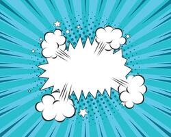 Comic Blank Speech Bubble With Copy Space Over Color Background Design. Empty Template In Explosion Framework Representing Advertisement And Promoting Business vector
