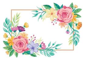 Rectangular watercolor flowers Frame Design for program card vector