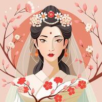 Cute Indian girl with colorful flower vector