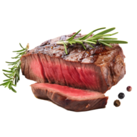 BBQ grill with flames, cooking juicy delicious beef meat with herbs without background, steak cooking on fire with vegetables . png