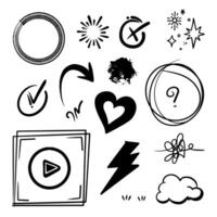 Hand drawn collection of diamonds, paper boats, paper boats, question marks, check marks and more. vector