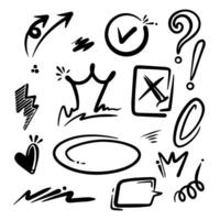 Hand drawn collection of diamonds, paper boats, paper boats, question marks, check marks and more. vector