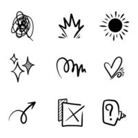 Hand drawn collection of diamonds, paper boats, paper boats, question marks, check marks and more. vector