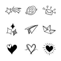 Hand drawn collection of diamonds, paper boats, paper boats, question marks, check marks and more. vector