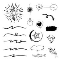 Hand drawn collection of diamonds, paper boats, paper boats, question marks, check marks and more. vector