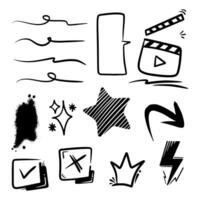 Hand drawn collection of diamonds, paper boats, paper boats, question marks, check marks and more. vector