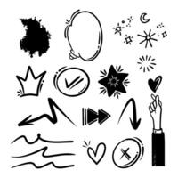 Hand drawn collection of diamonds, paper boats, paper boats, question marks, check marks and more. vector