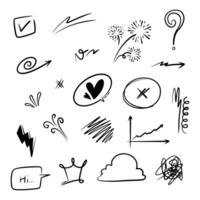 Hand drawn collection of diamonds, paper boats, paper boats, question marks, check marks and more. vector